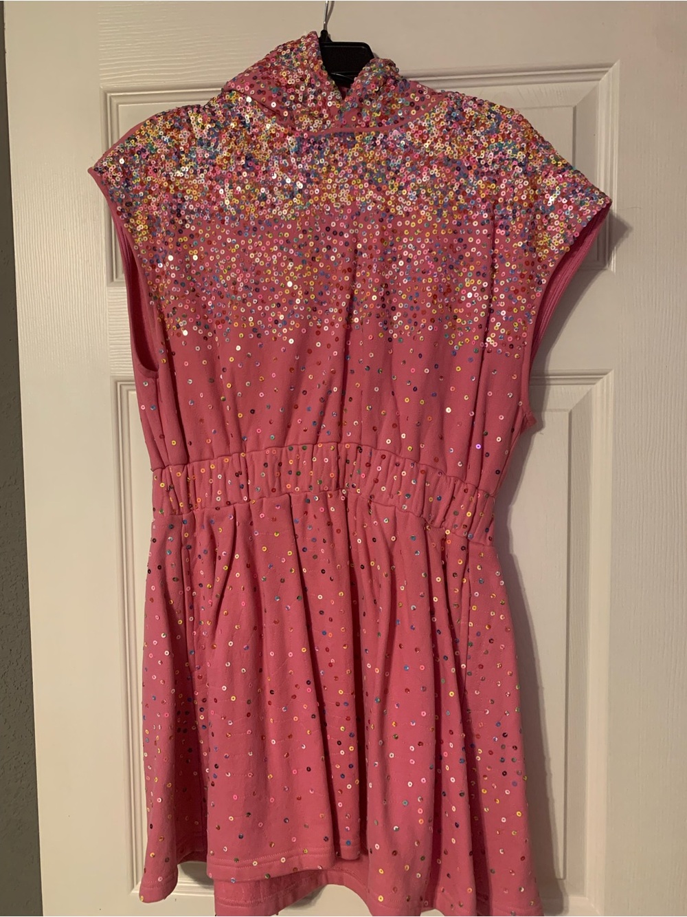QUEEN OF SPARKLES Pink Sequin Hooded Casual Dress